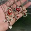 5Pcs Gothic Necklace Set For Women Halloween Jewelry Heart Bat Spider Cross Pendant Sweater Chain Trendy Daily Accessories Gift