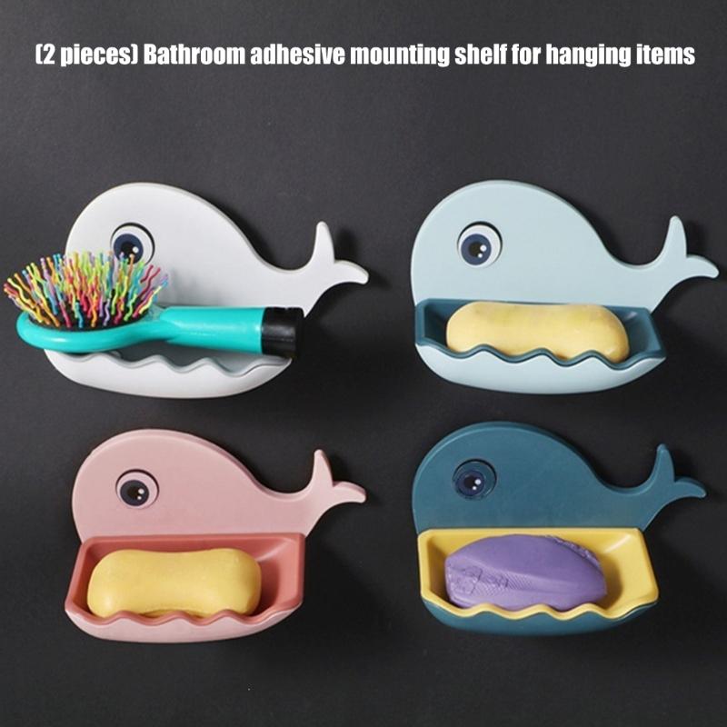 Modern Whale Shape Soap Holder For Bathroom Adhesive Mounting No Tools Required Plastic Waterproof Shelf Soap Dish