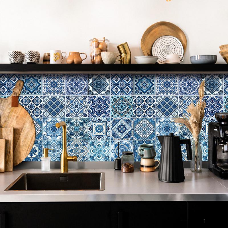 

Portuguese Tile Stickers 24pcs Antique Portuguese Design Tile Stickers Self-Adhesive Waterproof Self-Adhesive Vintage Tile Peel XL