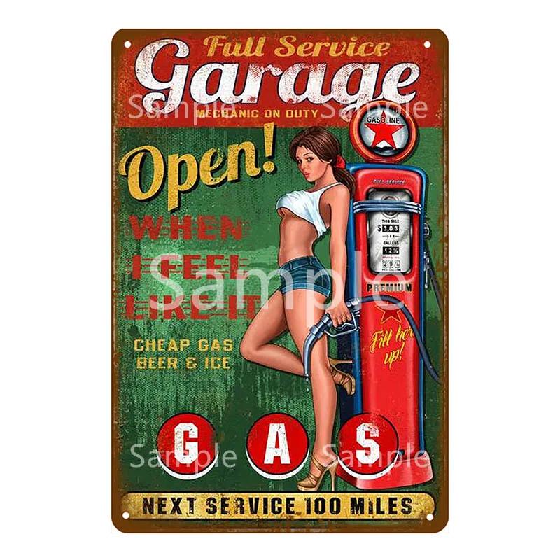 Plakat na ścianę garażu Samochód Pin Up Girl Retro Vintage Dekoracja Metalowy Blaszany Znak Do Jaskini Mężczyzny Sklepu Klubu Baru Dekoracja Ścienna YL078