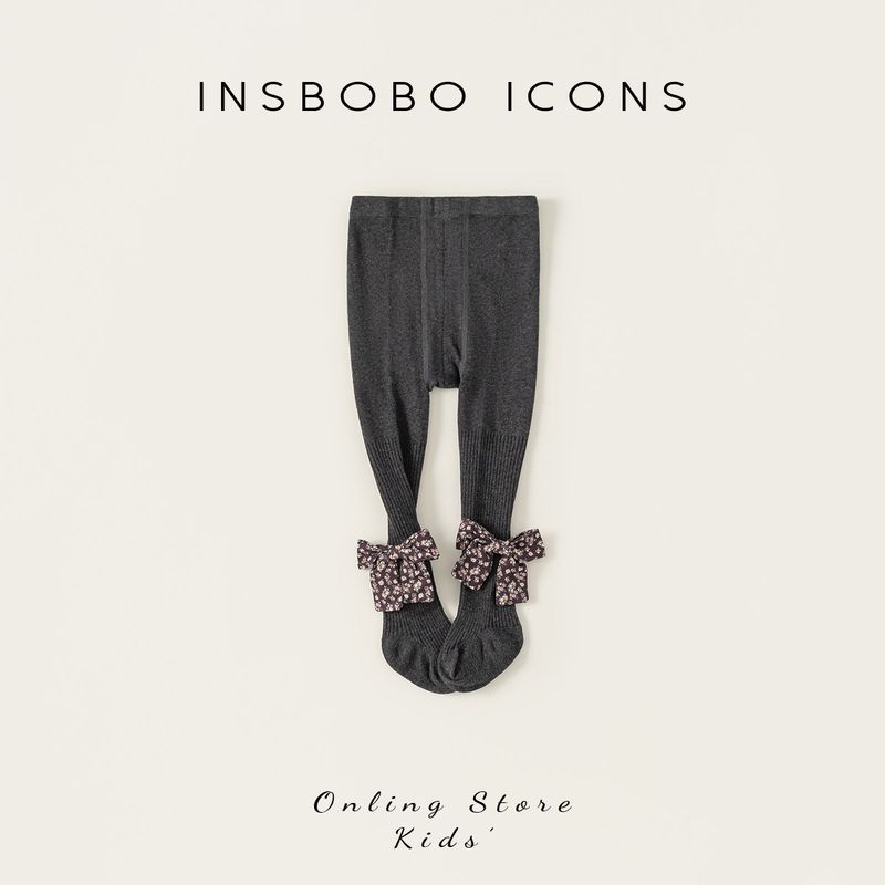 Insbobo Girls  Socks Autumn Children s Bow Tights 2025 Spring and Autumn New Style Baby Cute Children s Socks XS Sock Size: 9-11cm Carbon Ash