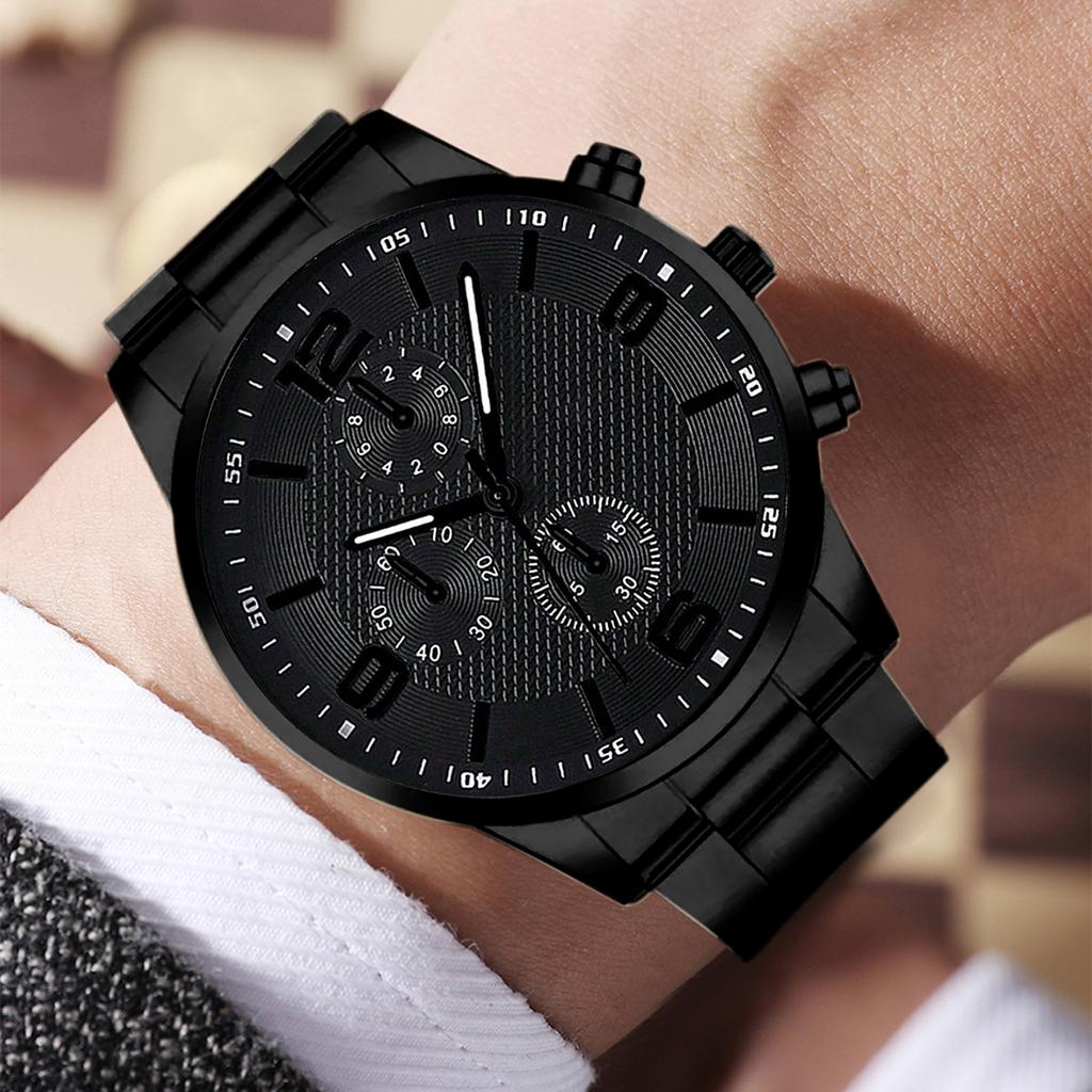 2/4PCS Men's Watch Set Business Trend Fashion Classic Three Eye Quartz Watch Bracelet Necklace Ring Set Perfect Gift