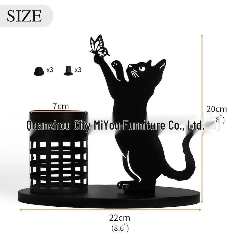 Minimalistischer schwarzer Katzen-Eisen-Stifthalter - Schreibtischornament & Aufbewahrung