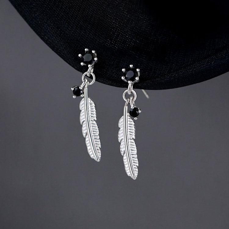PONYKISS Real Sterling Silver Zircon Feather Stud Earrings For Women Party Classic Fine Minimalist Accessories