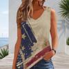 Women Plus Size Sleeveless V Neck Tank Top Distressed American Flag Star Stripe Splash Print Casual Top