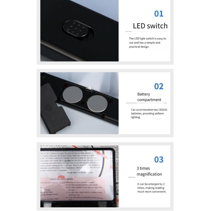 Lighted Reading Magnifier with 3X Sheet-Form PVC Lens and Physical Control, Broad Handheld Aid for Newspapers, Textbooks, Instructions, and Labels