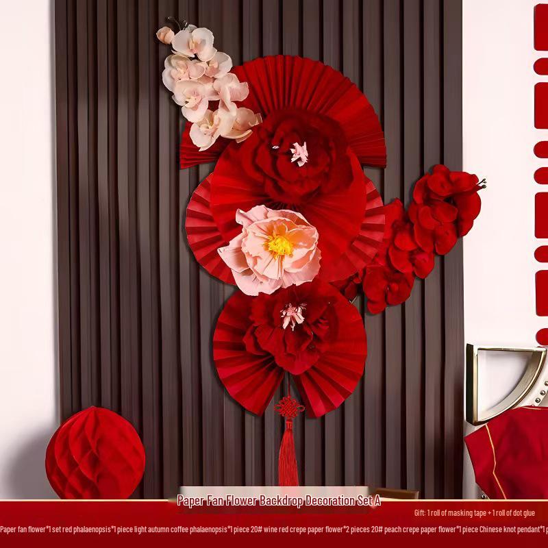 Zestaw Dekoracji Sali Weselnej: Dekoracje z papierowych wachlarzy w kwiaty do salonu i sypialni