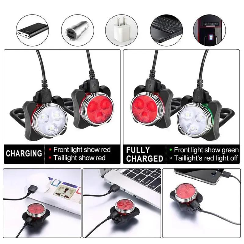 Bicycle Front Rear Light Bike Warning Taillight USB Rechargeable LED Bike Light Waterproof MTB Cycling Lamp Bike Accessories