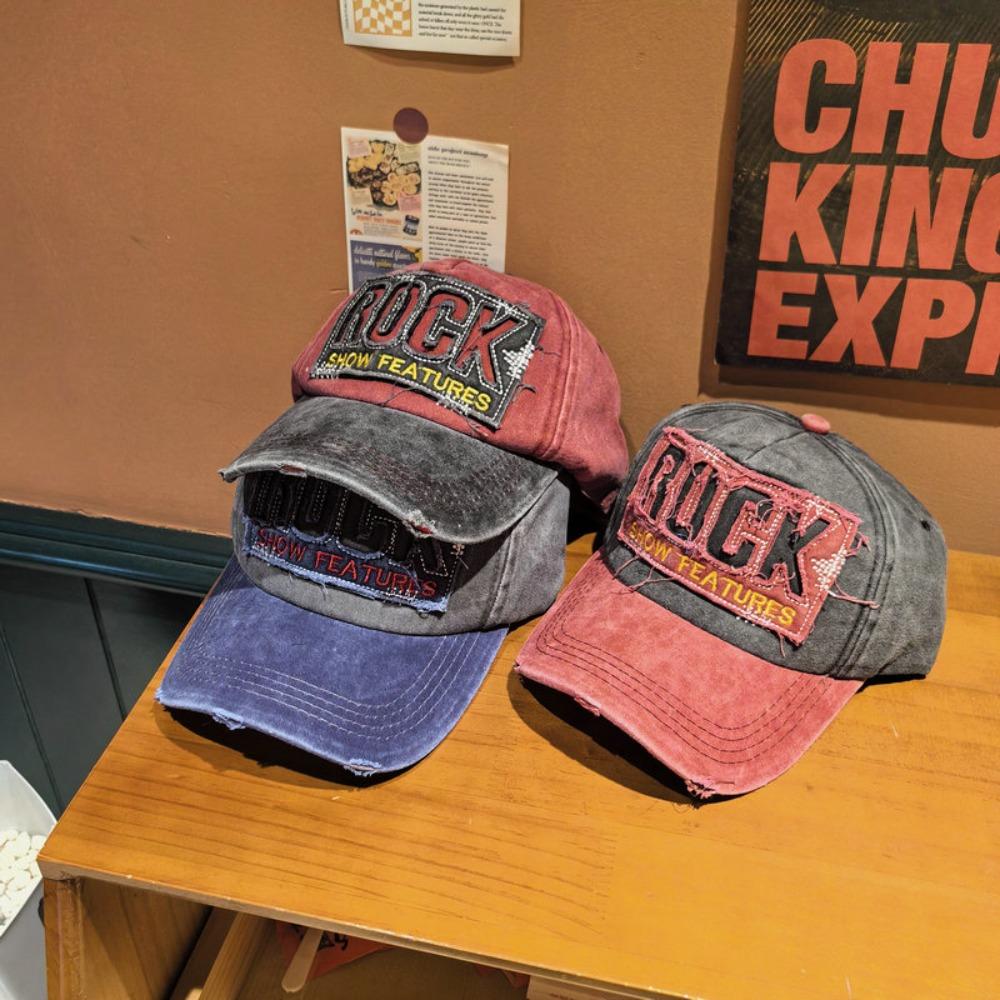 American Style Vintage Baseball Cap ROCK Embroidery Peaked Cap Casual Tattered Jeans Sun Hat  Men