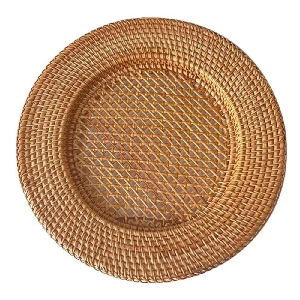 Vintage Tableware Mat Decorative Snack Serving Tray Nordic Handwoven Rattan Tray  Living Room