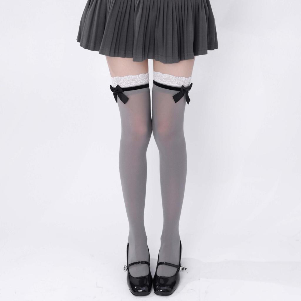 White Velvet Calf-Length Ballet Socks with Lace Trim - Lolita Japanese Style