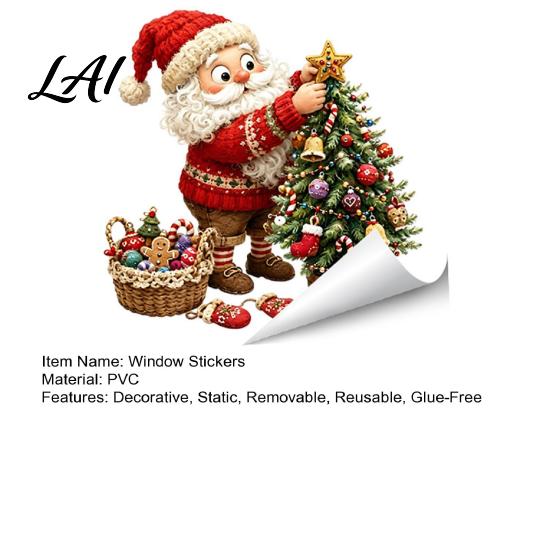 Waterproof PVC Window Film Christmas Cling Reindeer Decals and Santa Claus Static Seasonal Store Display