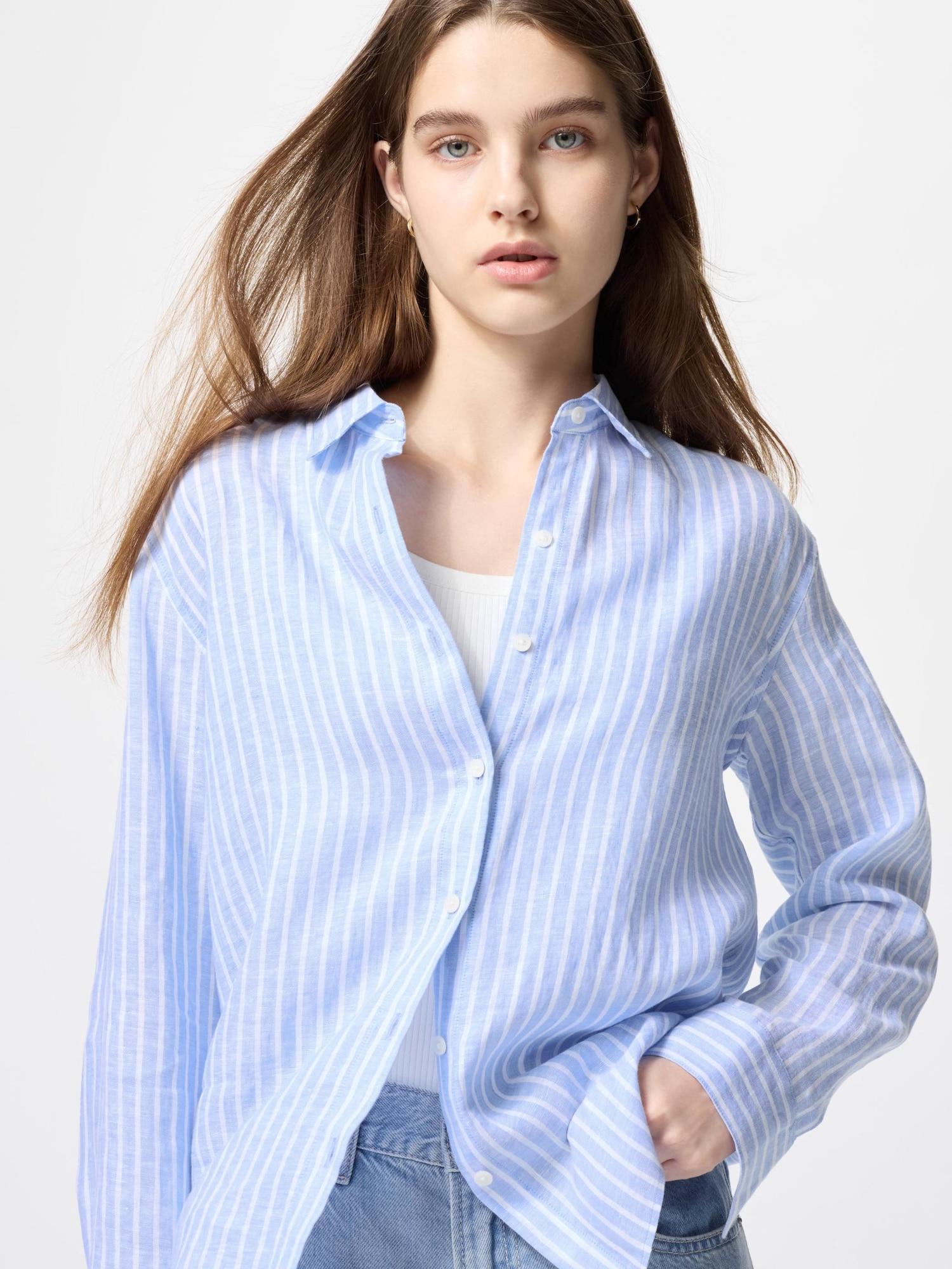

Рубашка Uniqlo Premium Linen с длинным рукавом в полоску 61 BLUE/WOMEN 3XL
