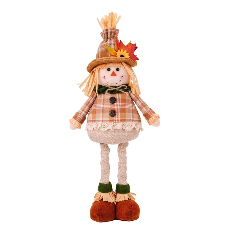 Thanksgiving Harvest Season Scarecrow Ornament Adjustable Doll Tabletop Decoration for Home Retractable Figurine