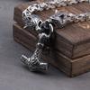 Collana Testa di Lupo in Acciaio Inossidabile con Catena Quadrata Martello di Thor Mjolnir Collana Vichinga con Scatola di Legno come Regalo per il Fidanzato