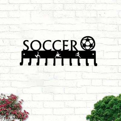 1pc Soccer with Ball Medal Hanger Rack Wall Mounted Hook - Home Decor Storage Rack for Wall