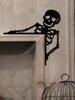 Halloween Door Corner Decor, Gothic Black Skeleton Design Wall Art, Wooden Frame Hanging Ornament for Home Party & Haunted House