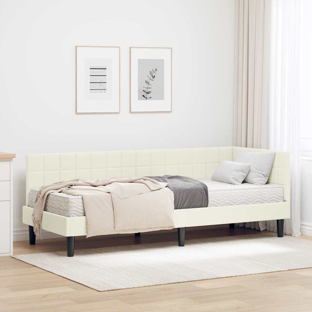 Corner Bed Frame with Mattress and Headboard 2 Pcs Cream Velvet