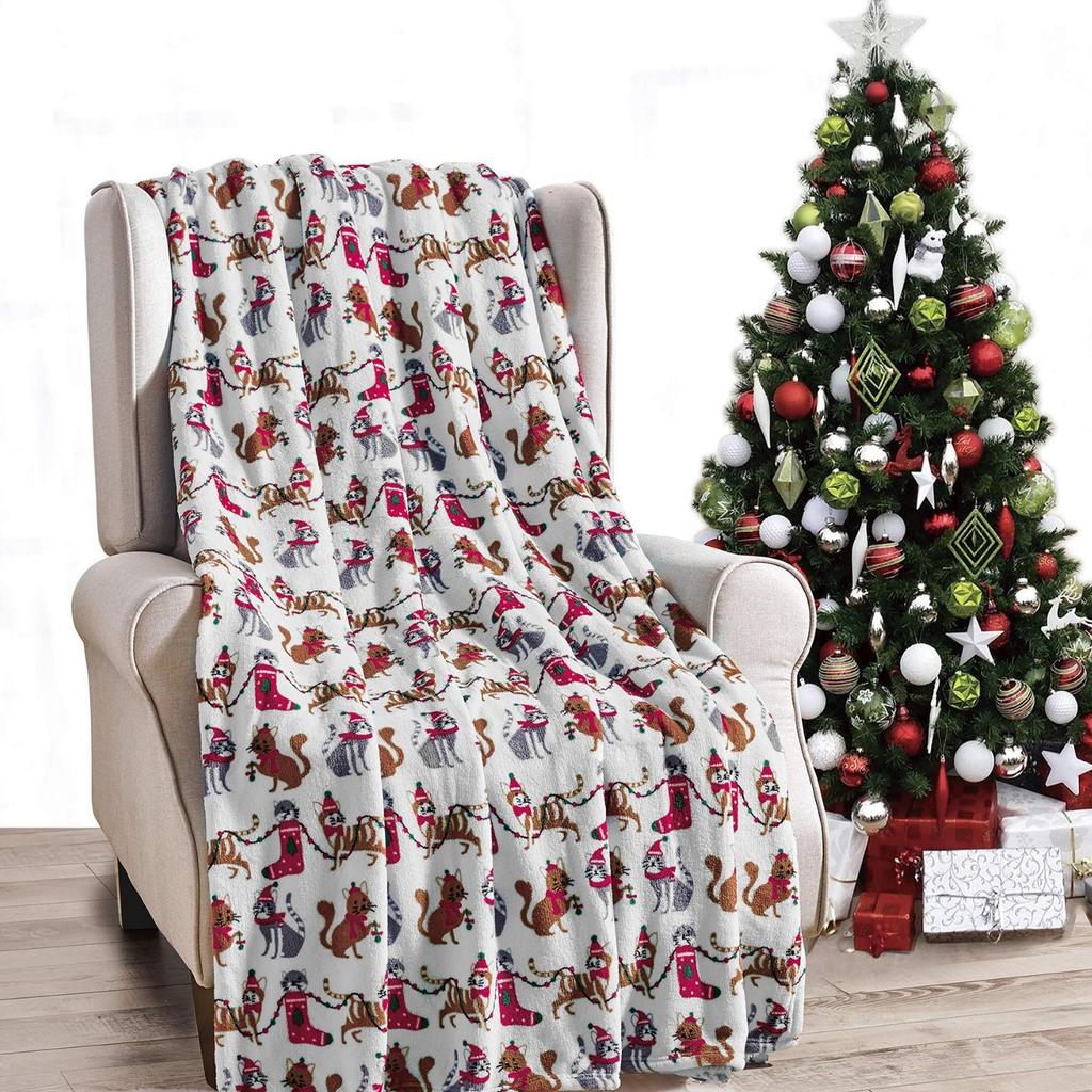 2025 Flannel Throw Blanket Wine Red Blanket Reindeer Christmas Blanket Holiday Gift Sofa Blanket
