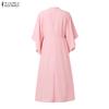 ZANZEA Women Elegant Casual Round Neck 3/4 Sleeve Loose Long Dress