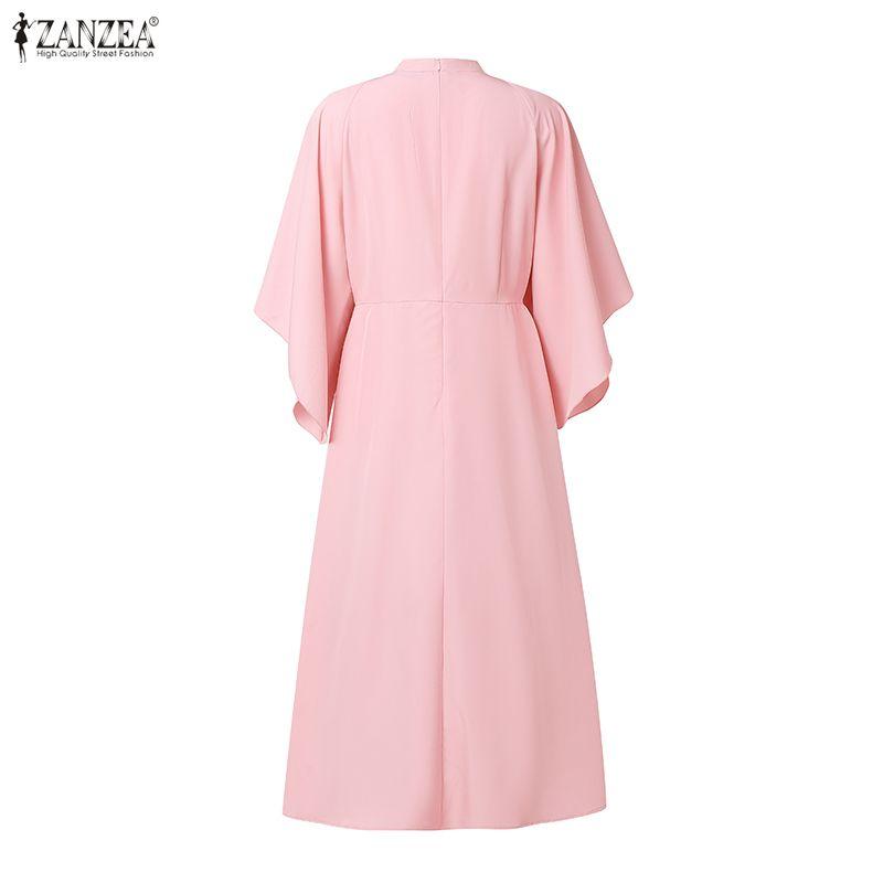 ZANZEA Women Elegant Casual Round Neck 3/4 Sleeve Loose Long Dress