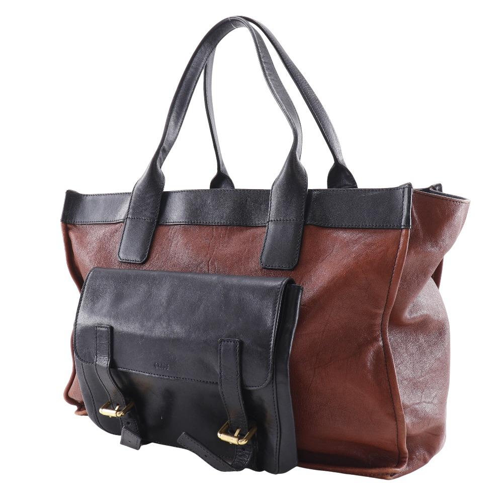 Chloe By Color Tote Bag 01-13-62-65 Brown / Black Leather Unisex Used