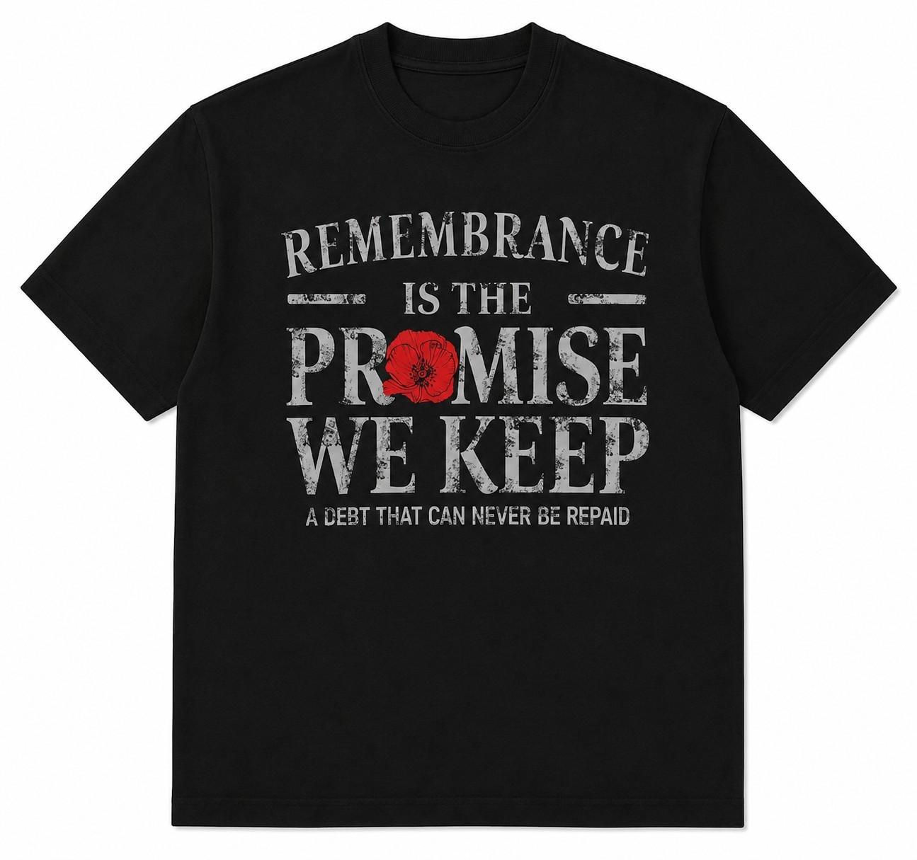 Remembrance Poppy T-Shirt Military Memorial Promise We Keep Graphic Tee Black UK S разноцветный