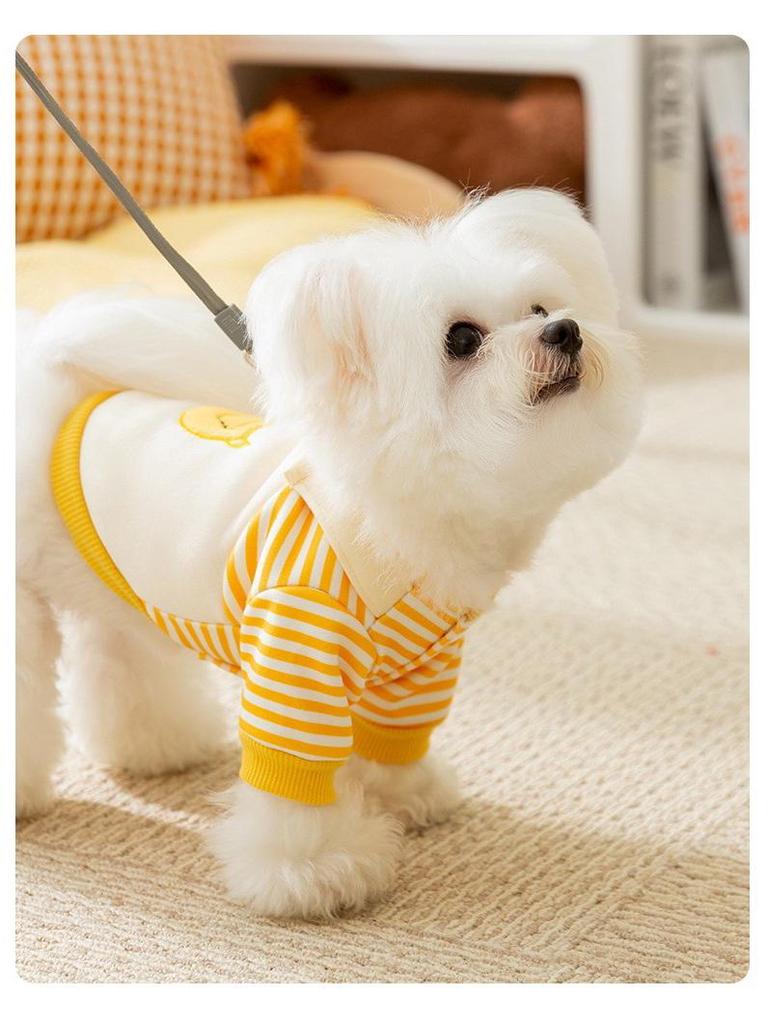 2024 Cute Striped Cartoon Pet Sweatshirt for Dogs and Cats - Thin Fleece, Two-Leg Design for Autumn & Winter