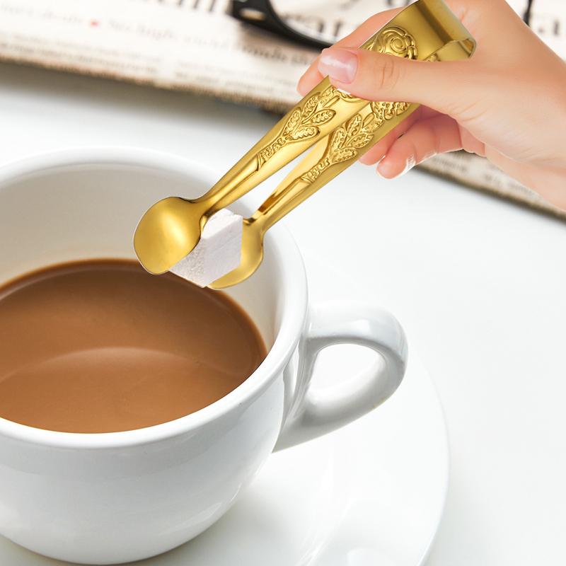 Rose Pattern Mini BBQ Food Clip Tongs 304 Stainless Steel Ice Cube Holder Cooking Grill Fruit Salad Clamp Kitchen Accessories