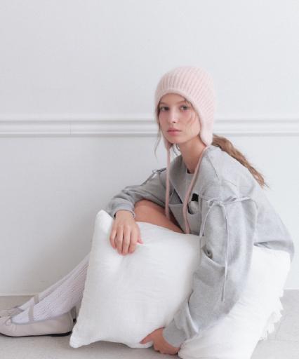 Laenilaeni Angora Strap Bonnet Beanie - Angora Strap Beanie [ Kitten Pink ]