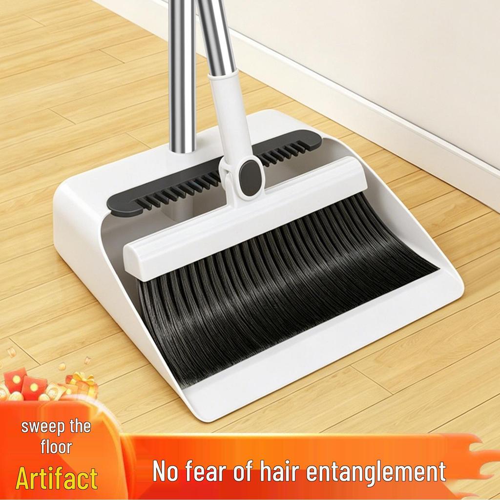 Large Soft Bristle Broom & Dustpan Set - Non-Stick Hair Cleaning, Two-Piece Sweeping Combo