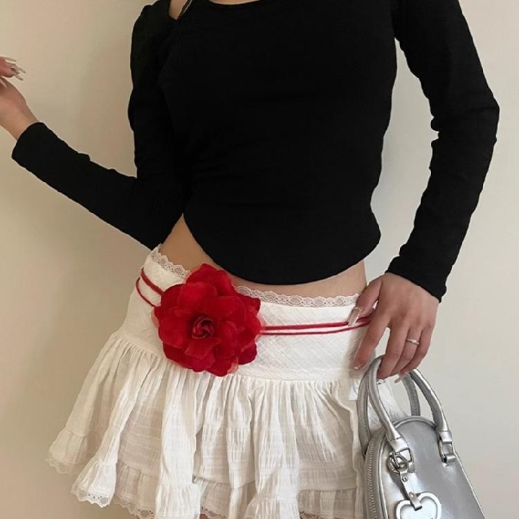 Weaving Waist Belt for Women Bohemian Style Braided Dress Belt with Flower