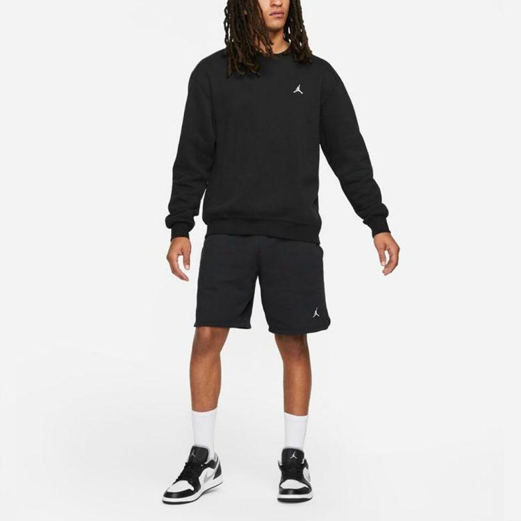 Jordan Logo Embroidered Print Pattern Fleece-Lined Crew Neck Sweatshirt Men Tops Black DN7957-010