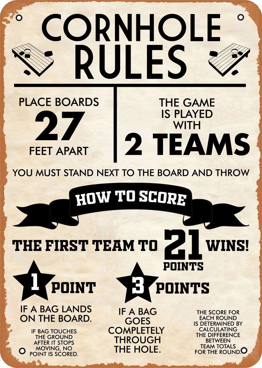 Shvieiart Games CORNHOLE RULES CLASSIC Poster Retro Vintage Metal Sign Home Man Cave Art Kitchen 20x30cm(7.8x11.8inch)