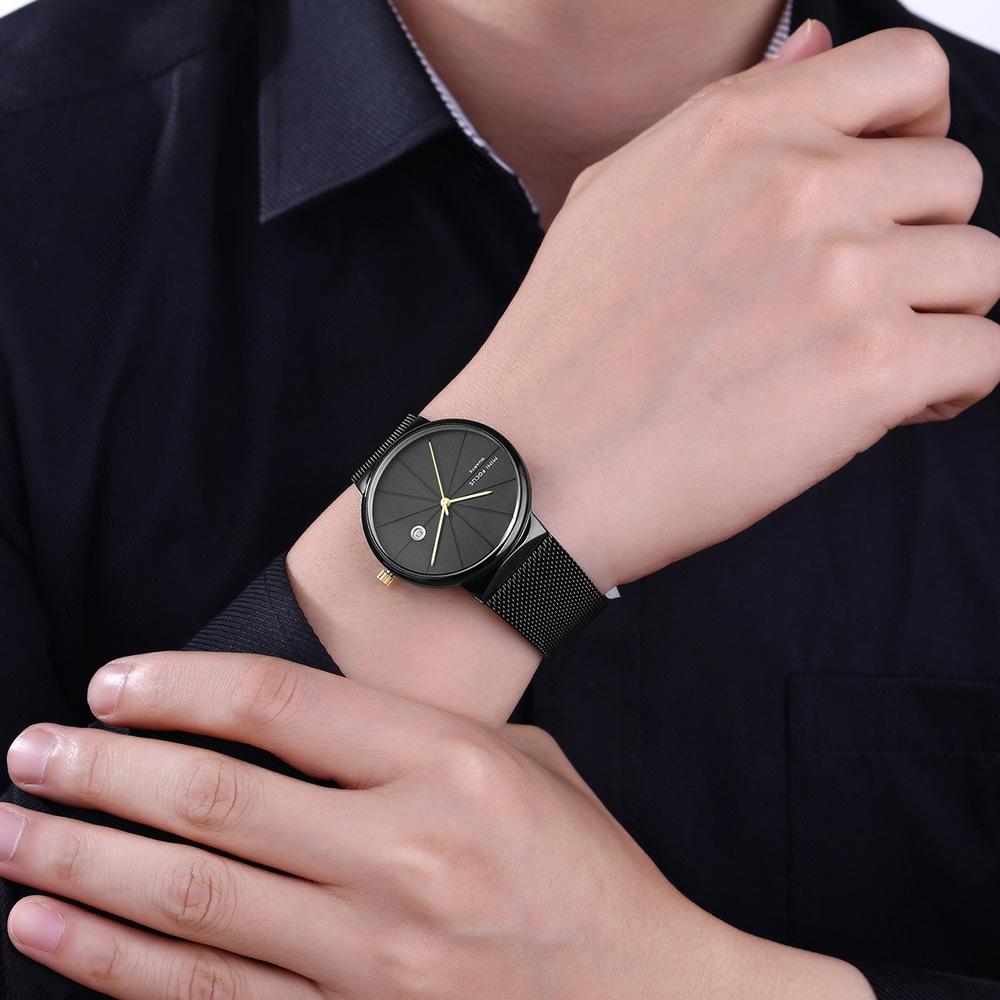 Mini Foci Ultra-Thin Watch Wrist Watches Japanese Movement Calendar Waterproof Stainless Steel Mesh Belt 0176G