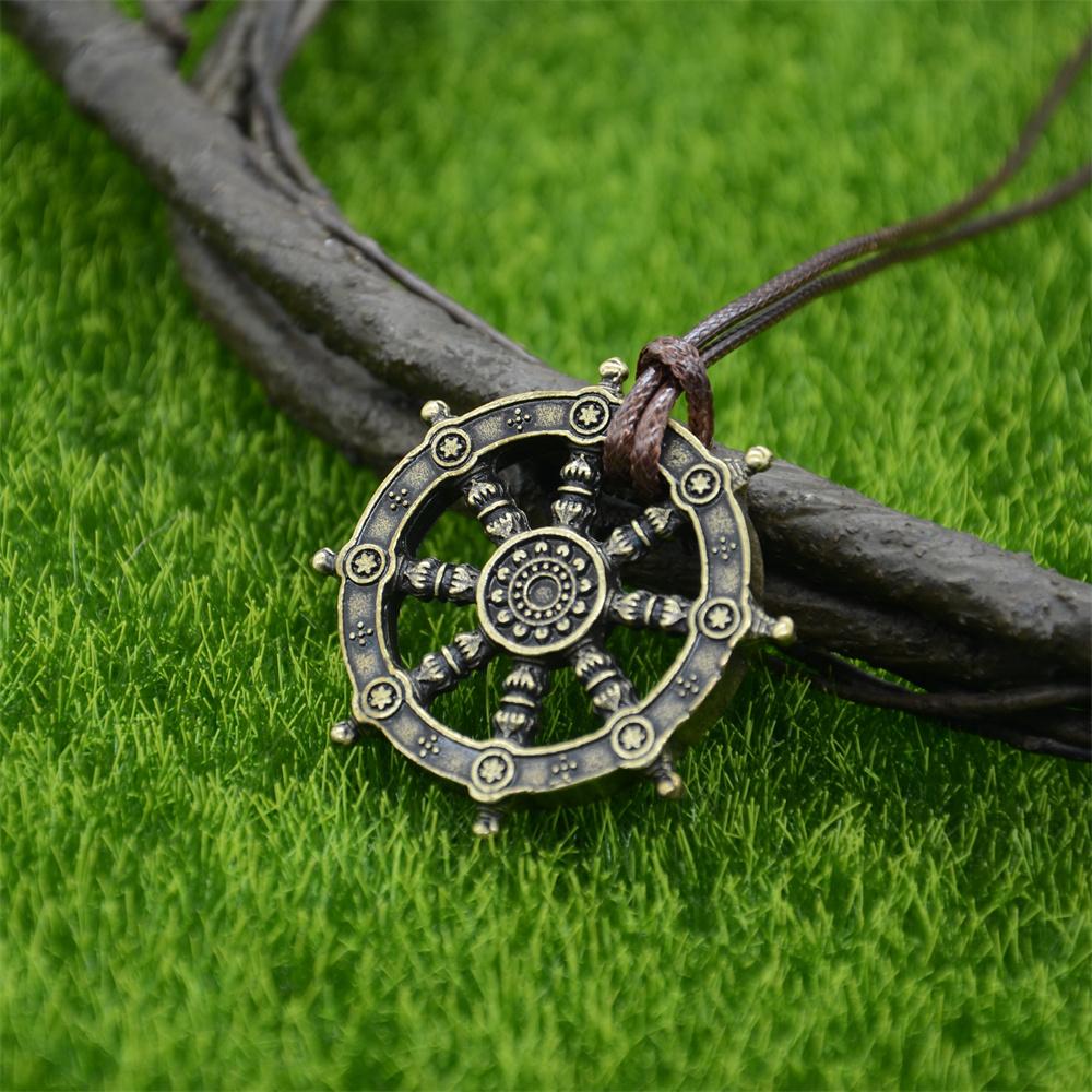 Nostalgia Wheel Of Life Samsara Buddhist Talisman And Amulet Vintage Pendant Buddha Necklace Dharma Religious Indian Jewelry Antique Bronze Plated
