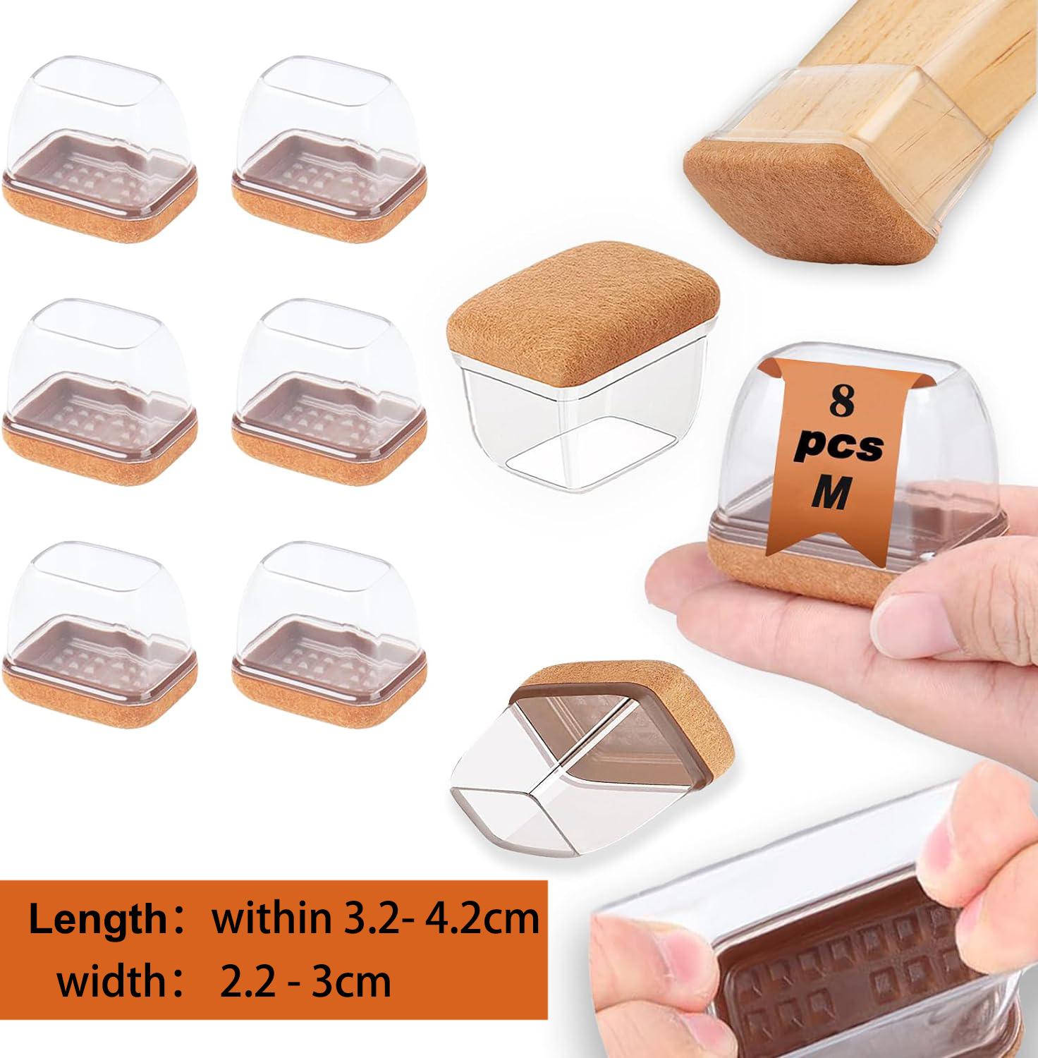 

8шт силиконовые защитные накладки на ножки стульев, прямоугольные, с войлочными торцевыми заглушками, ширина 22-32 мм, для стульев и столов, без шума