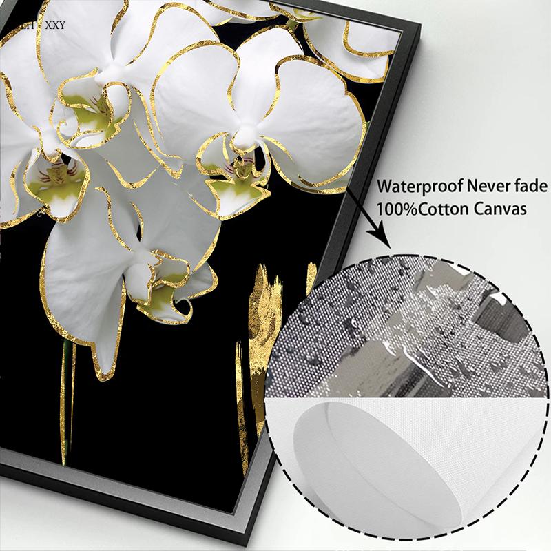 Luxury Plants White Flowers Wall Art Painting Picture Golden Art Canvas Poster Prints Nordic Flowers Art for Living Room Decor