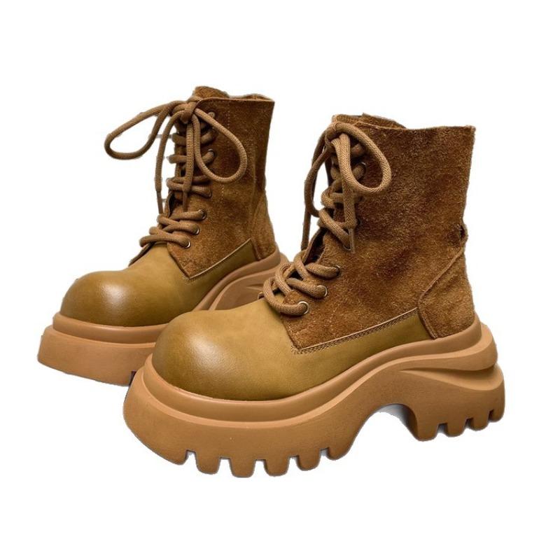 Fashion Platform Women's 2025 Autumn and Winter New Small Heightened Non-Slip Short Cylinder Boots Frosted Motorcycle Boots