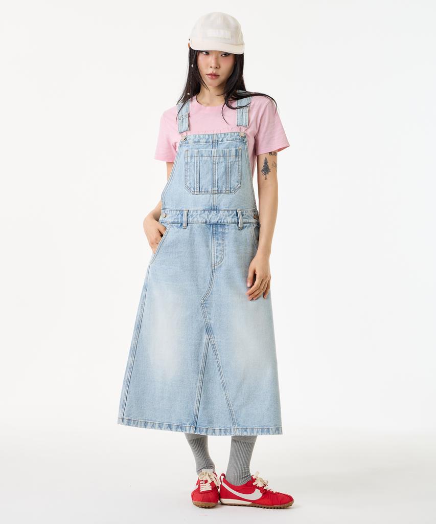 Unknown Planet Light Wash A-Line Denim Overalls