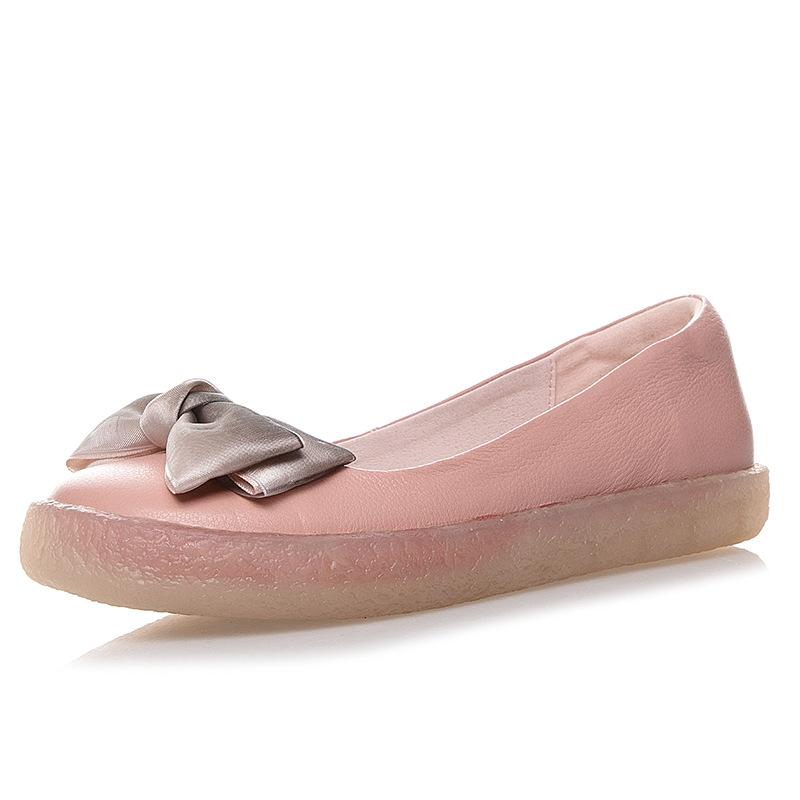 

Women Mother Ladies Female Genuine Leather Shoes Flats Moccasins Loafers Bowknot Slip On Retro Plus Size 43 JZ-19115 41 рожевий