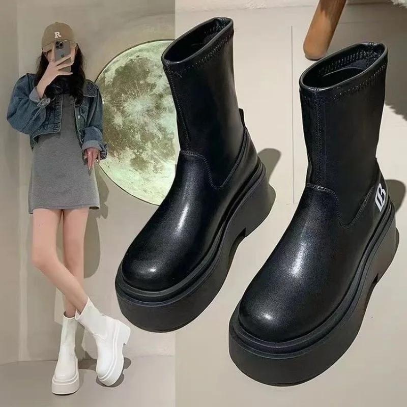 Spring and Autumn Paragraph Round Head Short Boots with Short Barrel Thick Bottom Sleeve Rubber Coarse Heel Fashion Boots