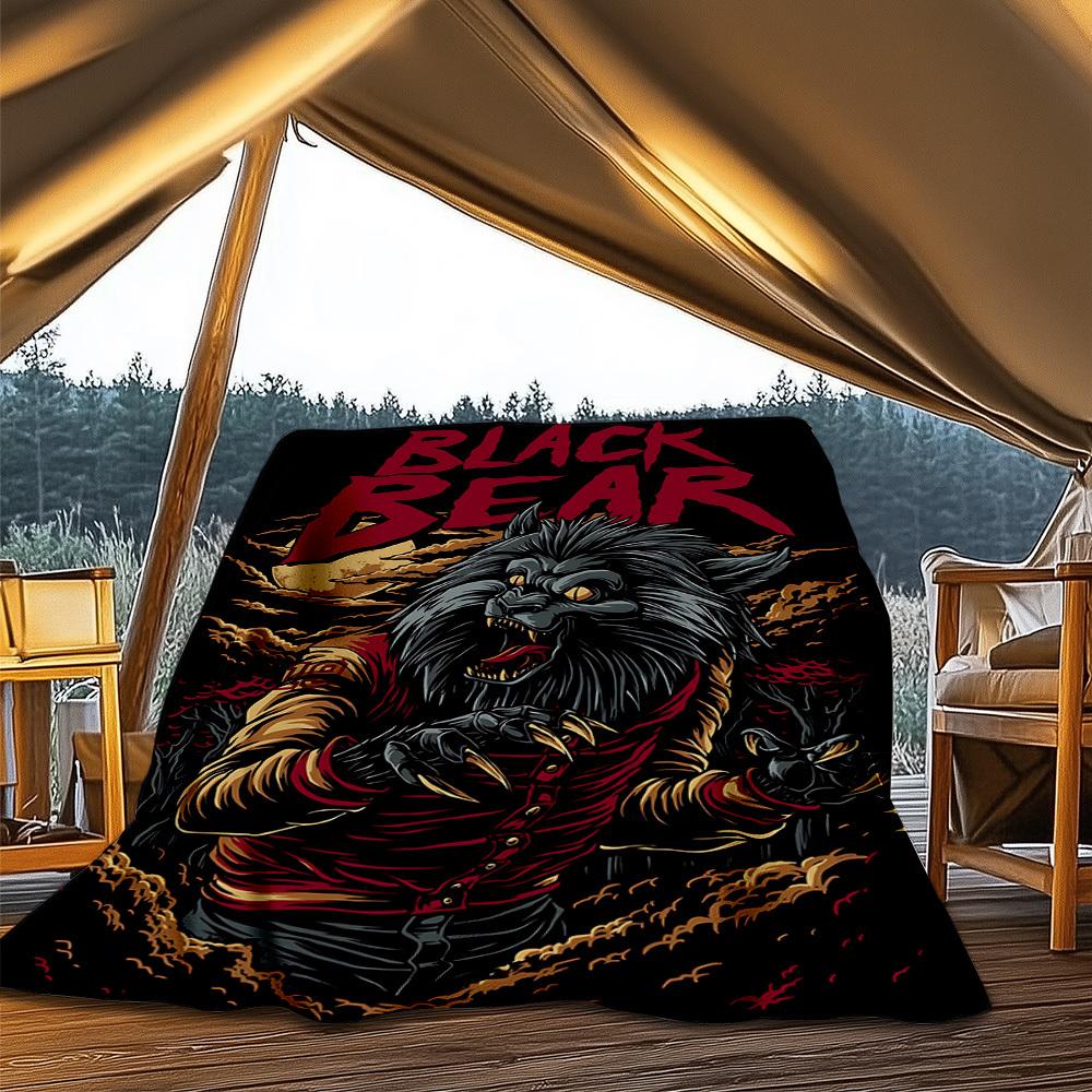 1pc Black Bear Costume Throw Blanket Polyester Fiber, Lightweight Flannel, Soft & Warm, All Season Use for Outdoor, Camping Digital Print