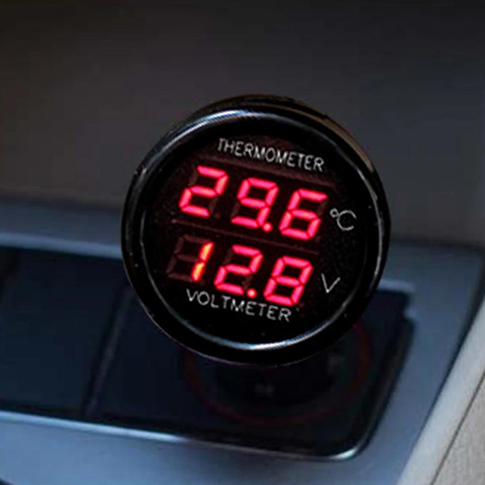 

12 В 24 В Цифровий автомобільний вольтметр Термометр Прикурювач Стиль 2 в 1 Батарея Монітор Напруга Вимірювач температури Аксесуари червоний