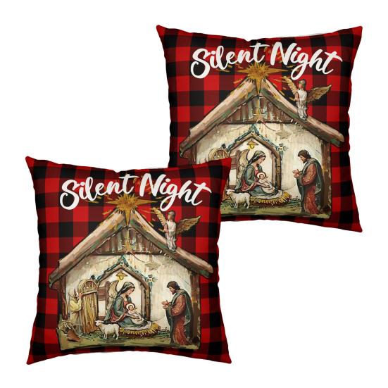 2Pcs Christmas Tree Pillowcase Santa Claus Snowman Pattern Zipper Invisible Lightweight Breathable Winter Pillow Cover