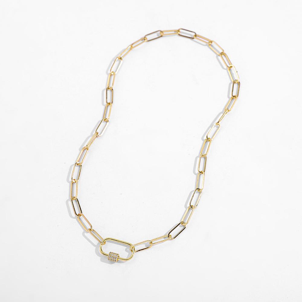 

Punk Chunky Link Chain Necklace for Women Charm CZ Zircon Lock Spiral Carabiner Star lightning Pendant Statement Necklace