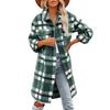 Women's Brushed Plaid Shirts Long Sleeve Flannel Lapel Button Down Pocketed Shacket Jacket Coats