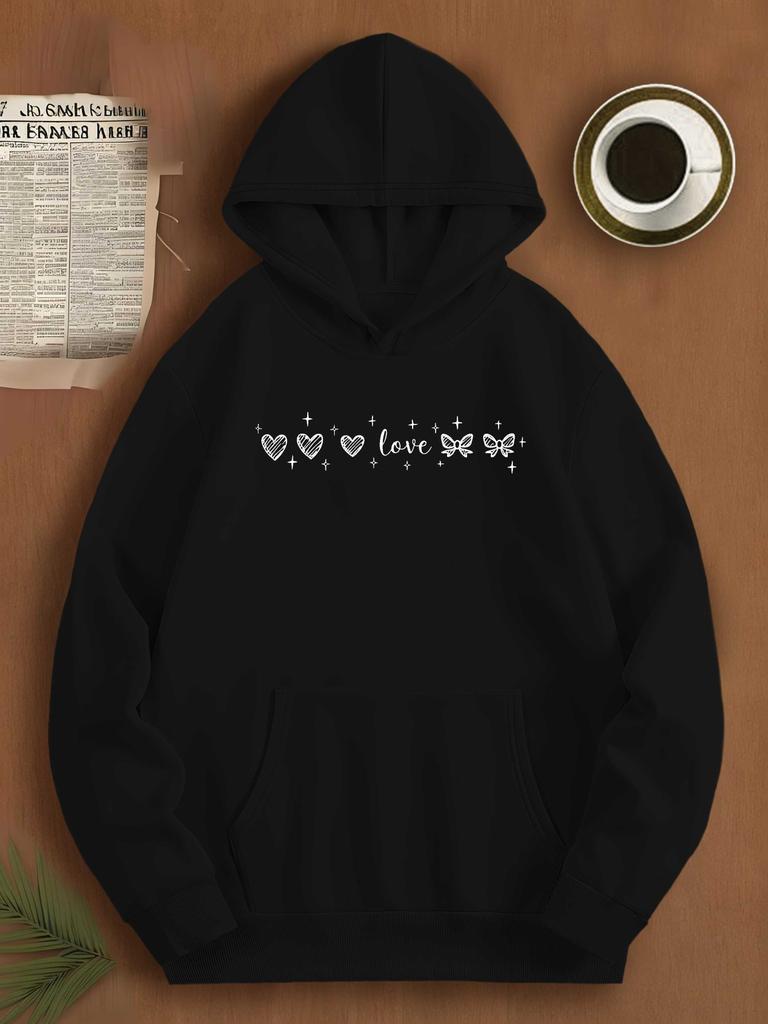 Hearts and Bows with Sparkles JPH-9 Plus Size Unisex Hooded Sweatshirt | Casual Long Sleeve, Loose Fit, Slight Stretch Fabric