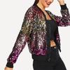 Women Casual Color Sequined Cardigan Jacket Zipper Open Front Jacket