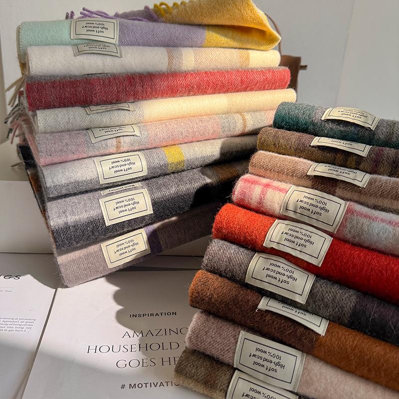Winter Warm And Versatile British Plaid Striped Cashmere Scarf Wool  Pure Wool Long Shawl Knitted Tassel Scarves